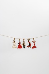 14k Solid Gold Tango, Salsa Pendant, Red Enamel Necklace, Dancing Woman Charm