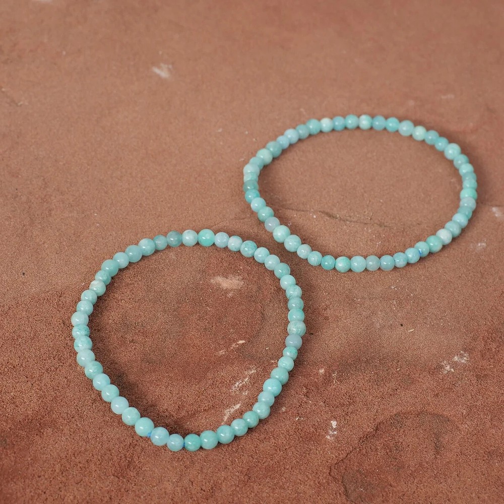 2pcs Natural Amazonite 4mm Beads Healing Spiritual Crystal Elastic Bracelet