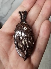 Agate Gemstone Pendant w Patina USA Copper Wire Wrapped Tree of Life Handcrafted