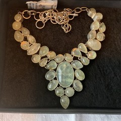 Bib Necklace Silver Tone Light Green Gemstones Oval Pear Bezel Setting