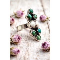 Minimalist Wild Horse Jasper & Kingman Turquoise Handcrafted Ring Adjustable