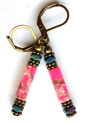 JASPER Pink & Hematite Crystal earring BRONZE LEVERBACK handcrafted XGE-3