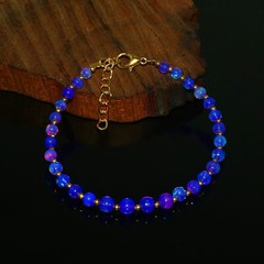 Natural Ethiopian Welo Fire Blue Opal Balls Round Beaded Gemstone Bracelet 7 In