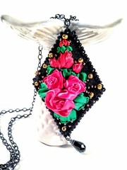 Handmade Miniature Flower Ribbon Embroidery Necklace,birthday gift, anniversary.