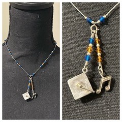 STERLING NECKLACE W/BLUE & GOLD CRYSTALS & STERLING GRAD CAP & MUSIC NOTE