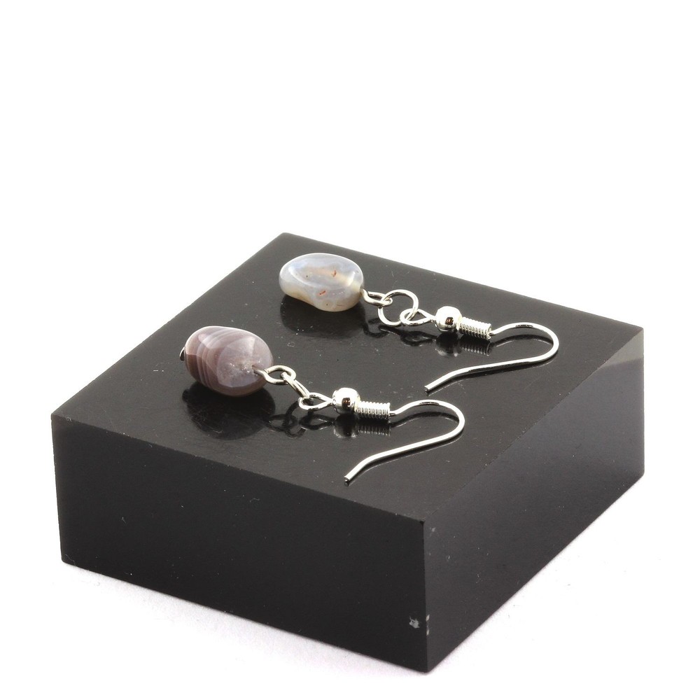 Earrings 1 Botswana Agate Pearl In Stainless Steel. Made In F