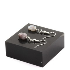 Earrings 1 Botswana Agate Pearl In Stainless Steel. Made In F