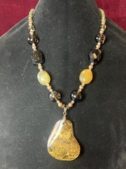 Artisan Healing Natural Crystal Carved & Glass Beaded Necklace Stone Pendant