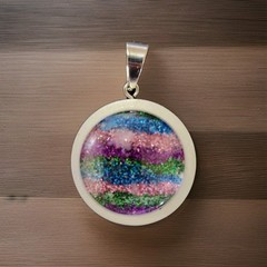 Unique Glittery Statement Art Under Glass Pendant Necklace. Handmade. Wood Bezel
