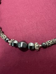 Artisan Crafted Garnet And Hematite Bead Silver Necklace 16-17in Like New