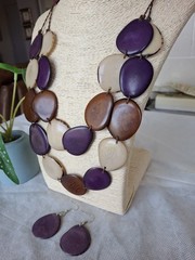 Handcrafted Tagua Nut Set Necklace, Earrings, 2 Strands, Multicolor, Ecuador