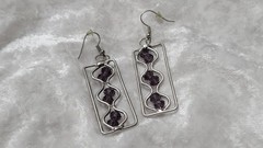 Purple Silver Amethyst Colored Beaded Drop Dangle Hook Earrings 3in