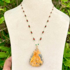 Handmade Natural Bumble Bee Jasper Druzy Crystal Micro Macrame Gemstone Necklace