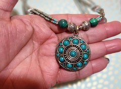 Turquoise Beaded Tibetan silver Multi Strand Necklace Round Shape Beaded Pendant