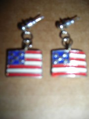 American Flag-Red/White/Blue- Silver Enamel Earrings-Surgical Steel Post