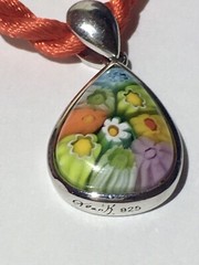 Alan K. Murano Glass Millefiori Sterling Silver 925 Pendant On Red Rope Necklace