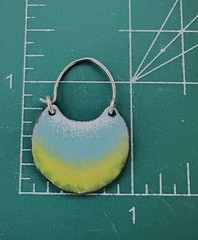Fun Copper Enamel Hoop Earrings 925 Sterling Wires Green Yellow Artisan