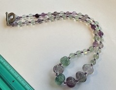 Handmade Sterling Silver Rainbow Fluorite Carved Beaded Necklace 16 1/2”