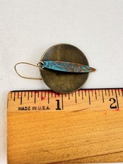 Boho Patina Brass Copper Disc Dangle Earrings Artisan Mixed Metal