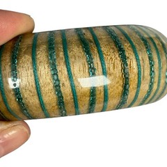 Vintage Tiger Maple Wood Resin Chunky Bangle Bracelet Blue Glass Bead Inlay