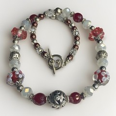 Artisan Handcrafted Art Deco Lampwork Glass Jewelry Necklace Mean Girlz #17 Pink