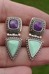 Vintage Southwest Designer Carlisle Jewelry Sterling & Stone Post Back Earrings