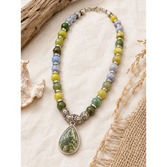 Seraphinite Teardrop Necklace Green Hand Beaded Earthy Boho Coastal Artisan