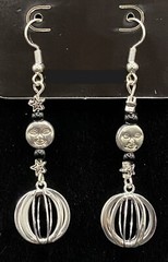 Handmade Moon Stars Hollow Caged Orbs & Black Glass Bead Earrings by Neanie-Bot
