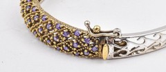 New Unworn Gold Plate/Sterling Silver Purple color Stone Ladies Bangle Bracelet