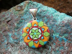 Star Flower Mosaic Micro Inlay Gemstone Fire Opal Sterling Silver Pendant AG36