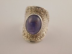AMETHYST CABOCHON STERLING SILVER RING ARTISAN HANDCRAFTED COMFORT FIT SZ 9.75