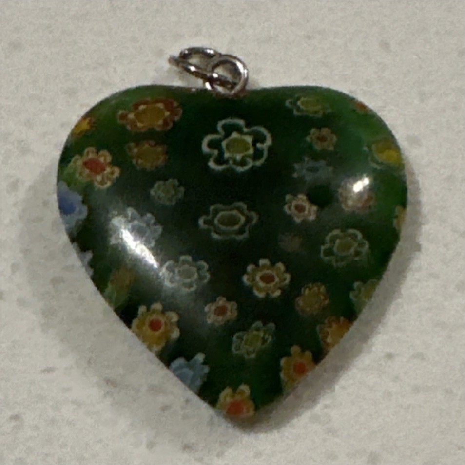 Green Multicolor Glass Heart-Shaped Pendant Charm Floral Art Design for Women