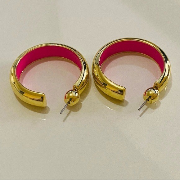 Gorjana New 18k Shiny Gold Plated Brass Lightweight Paseo Enamel Hoops in Pink