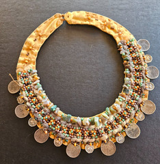 Handmade in Turkey Beaded Necklace/Choker 17 1/2″ wiith accent of coins