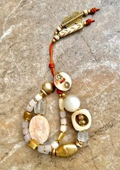 Bohemian Bracelet MOP, African Bone, Glass, Brass, and Vintage Resin Beads
