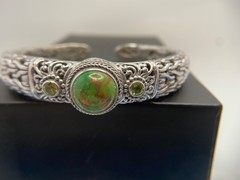 Sarda, Bali Made, 925, Green Mohave Turquoise, Cuff Bracelet, 34g Sz 6.75