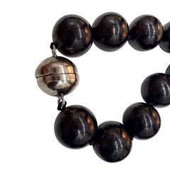 Chunky Obsidian Bead Necklace 20” Hand Knotted Silver Pl. Magnetic Clasp Black 6