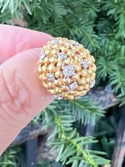 VINTAGE 18K YELLOW GOLD DIAMOND BOMBE HONEY COMB RING LARGE SOLID HEAVY CUSTOM