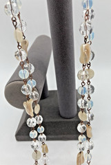 Handcrafted 29″ Beaded Necklace Copper-Tone wire links Crystals Opalite & Stone