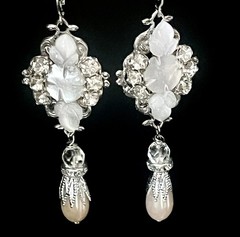 Victorian Style Chandelier Earrings, Vintage Stones, Silver, 4 Colors, Bridal