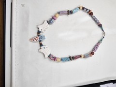 Handmade Ceramic Bead Statement Necklace Rabbit Arrowhead Pastel Glaze Artisan