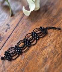 Goth/Victorian style Bracelet Handcrafted Bead Floral Design w/Loop Closure 7.5”