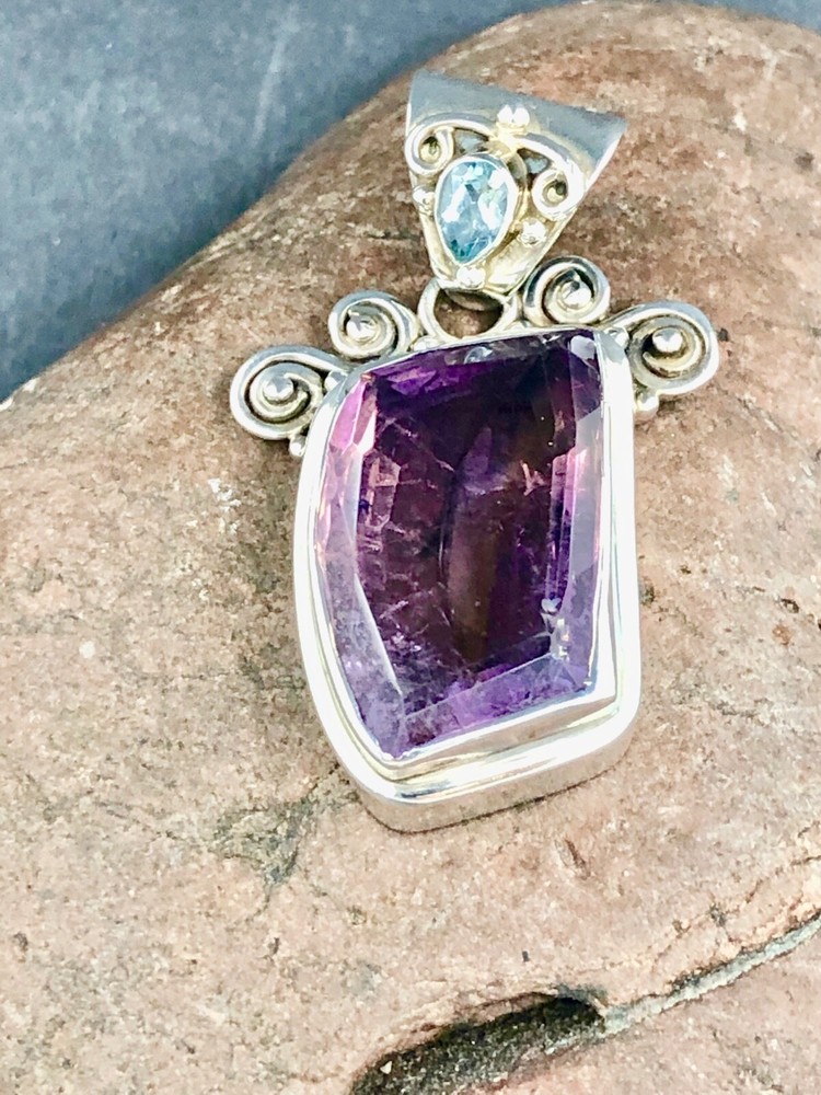 GENUINE BOLIVIAN AMETRINE GEMSTONE PENDANT 925 STERLING SILVER FREE SHIPPING!!!