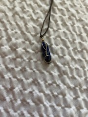 Natural Blue Soladite Handmade Point Necklace Hexagon Chain Silver Tone