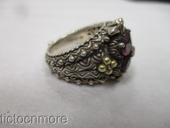 DESIGNER BARBARA BIXBY JEZZABEL FLOWER RHODOLITE RING 18K GOLD / STERLING sz7