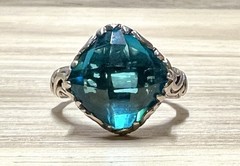 Handmade Artisan Sterling Silver Blue Quartz Scrolled Cocktail Ring, Size 8
