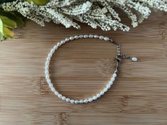 New! Freshwater Pearl & Stainless Steel Handmade 9 3/4 to 10 3/4 in. Anklet -A81