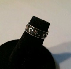 STARS AND MOON Design Adjustable Toe Sterling Silver 925 Toe Ring