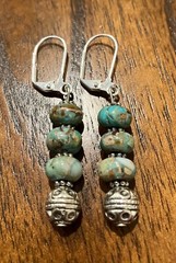 Serpentine Jasper and Sterling Silver Earrings, lever backs, 1 inch long pierced