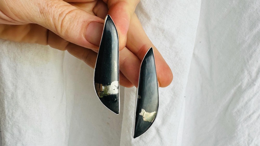Apache Gold Silver Post Earrings. Rare Pyrite. Sterling. One-of-a-Kind. 3019